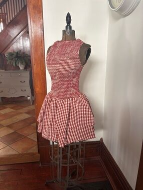 Red Gingham Smocked Fit-and-Flare Dress